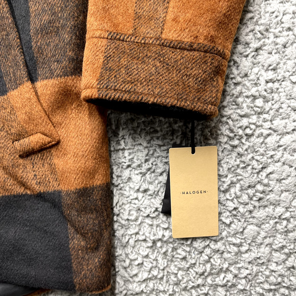 Nordstrom Halogen Pea Coat Womens Small Buffalo Plaid Chore Jacket Heavy Copper - Picture 5 of 12